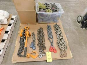 LOT: Harrington 3 Ton Chain Lever Hoist, Chain & Straps on (1) Pallet