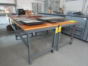 LOT: (2) 10 ft. Wide x 3 ft. High x 3 ft. Deep Wood Top Tables (no contents)