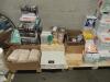 LOT: Safety Equipment, Defibtech Ddu-100 Defibulator, Trama Kit, (10) Eyewash Stations, First Aid Kits, Ear Plugs, Warning Signs, (4) Fire Extinguisher Stands, Exit Lights, Vinyl and Nitril Gloves, Back Support Belts, Aprons, Various Floor and Caution Tap
