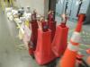 LOT: Safety Equipment, Defibtech Ddu-100 Defibulator, Trama Kit, (10) Eyewash Stations, First Aid Kits, Ear Plugs, Warning Signs, (4) Fire Extinguisher Stands, Exit Lights, Vinyl and Nitril Gloves, Back Support Belts, Aprons, Various Floor and Caution Tap - 5