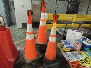 LOT: (16) Safety Cones W/ Retractable Petition Bands, Various Safety Cones