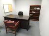 LOT: L Desk, (3) Office Desks, Desk Top Storage Cabinets, Open Book Cases, End Table, File Cabinets, Office Chairs - 4