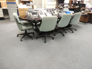 LOT: (2) Conference Tables, 1 Pesron Cubicle, Open Book Case, (9) Bevis Adjustable Height Tables W/ (36) Chairs