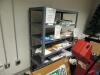 LOT: Cubicle Panels, Office Desk, Work Tables, Steel Shelving Units, Wooden Storage Bins, Misc. Carts - 2