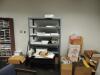 LOT: Cubicle Panels, Office Desk, Work Tables, Steel Shelving Units, Wooden Storage Bins, Misc. Carts - 3