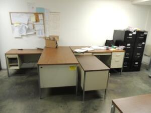 LOT: (4) Ofiice Desks Metal, (4) File Cabinets, Metal Cabinet, Work Table and Cabinet