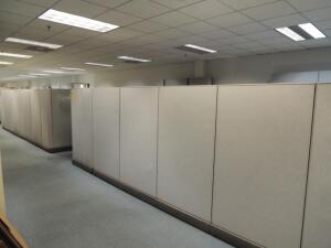 LOT: 8 Person Cubicle, (18) File Cabinets, Office Chairs, Work Tables,