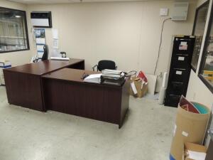 LOT: (2) Office Desks, Open Book Cases, Chairs, Table, File Cabinet